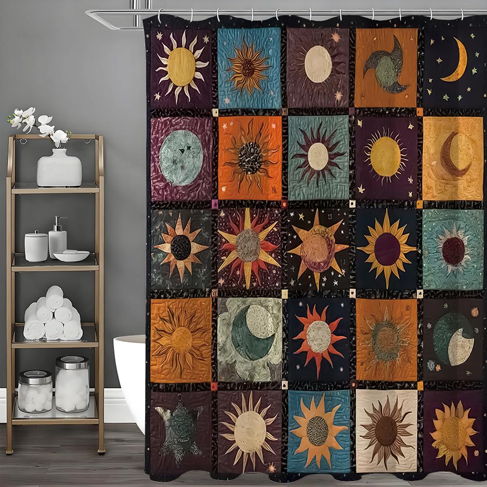 Sunflower Sun Moon Collage Shower Curtain, Bathroom Decorative Shower Curtain, Waterproof Shower Curtain with Hooks