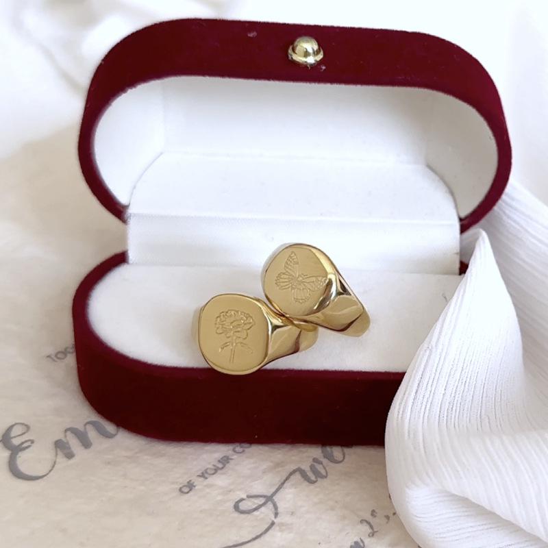 Vintage Butterfly & Flower titanium Ring - European Retro Style, 18K Gold Plated