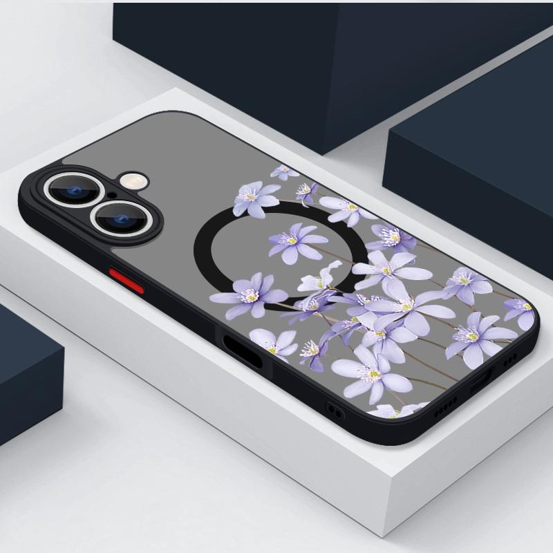 Magnetic Pink Flowers Case For iPhone 14 16 15 Pro Max 14 13 12 Pro 11 For Magsafe Wireless Charge Soft Edge Acrylic Phone Cover
