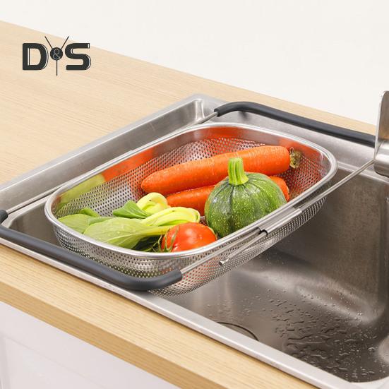 Корзина-дуршлаг для кухонной раковины с выдвижной резиновой ручкой, большая вместимость, корзина-дуршлаг для овощей и фруктов, сушилка
