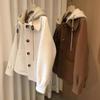 Женское утолщенное шерстяное пальто с капюшоном: 2024 Искусственный двухкомпонентный трикотаж для миниатюрных девочек