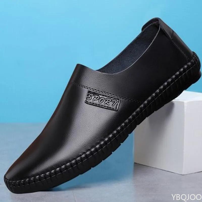 Men's New Leather Shoes Breathable Lazy Bean Bean Shoe Soft Soled Casual Flats Comfortable Anti Slip Male Shoes Homme Zapatos