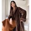 Women's Mink Coat Velvet Retro Style Lapel Long Mink Fur Coat Winter Casual Warm Windbreaker