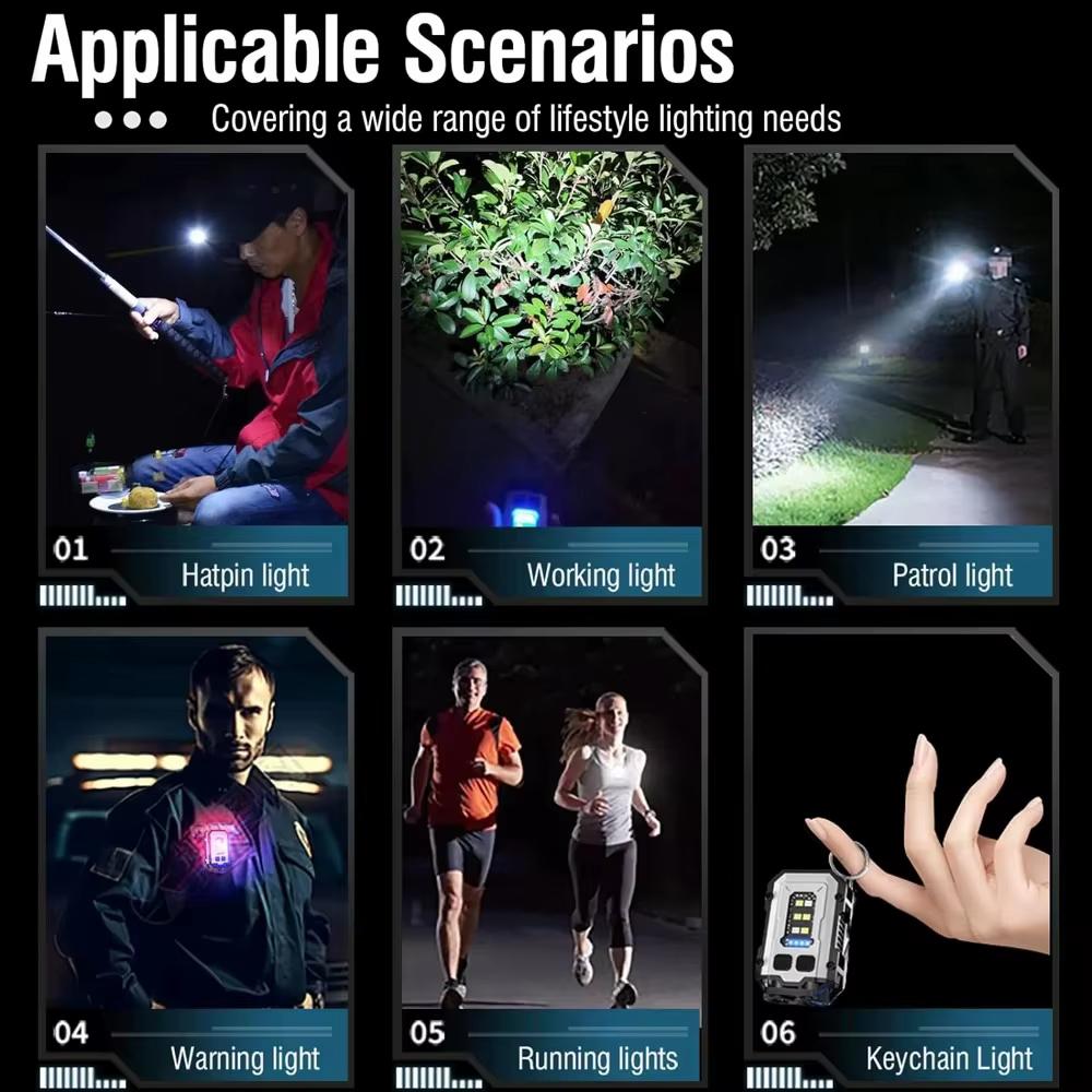 High Power EDC Keychain USB Rechargeable LED Flashlight Tactical Self Defense Torch COB Side Light Waterproof Camping Work Lamp