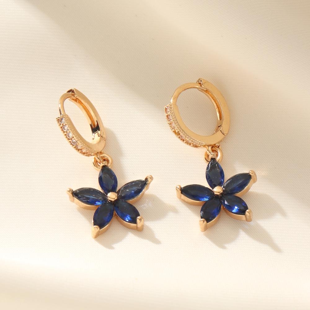 1 Pair Cute Flowers Dangle Earrings for Women Cubic Zirconia Jewelry Daily Wedding Party Accessories