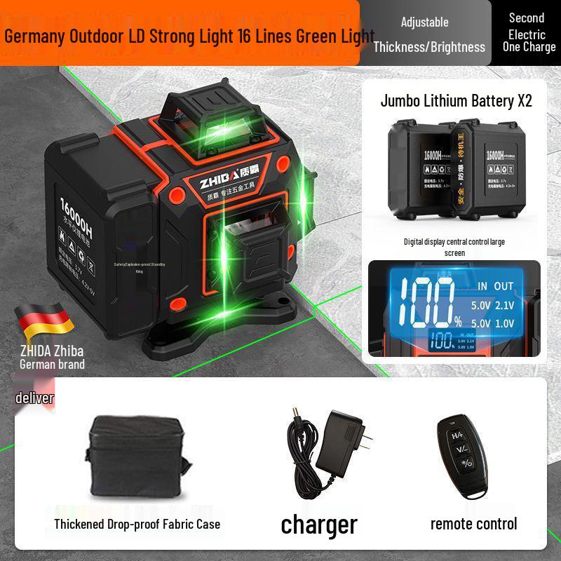 12-линейный высокоточный зеленый инфракрасный уровень с автоматическим креплением к наружной стене и самовыравниванием