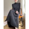 Cozy Long Knit Sweater Dress: Thick Over-the-Knee, Semi-High Neck, Perfect for Autumn and Winter.