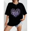Lavender Heart Print Oversized T Shirt White Floral Design For Casual Wear And Everyday Outfits