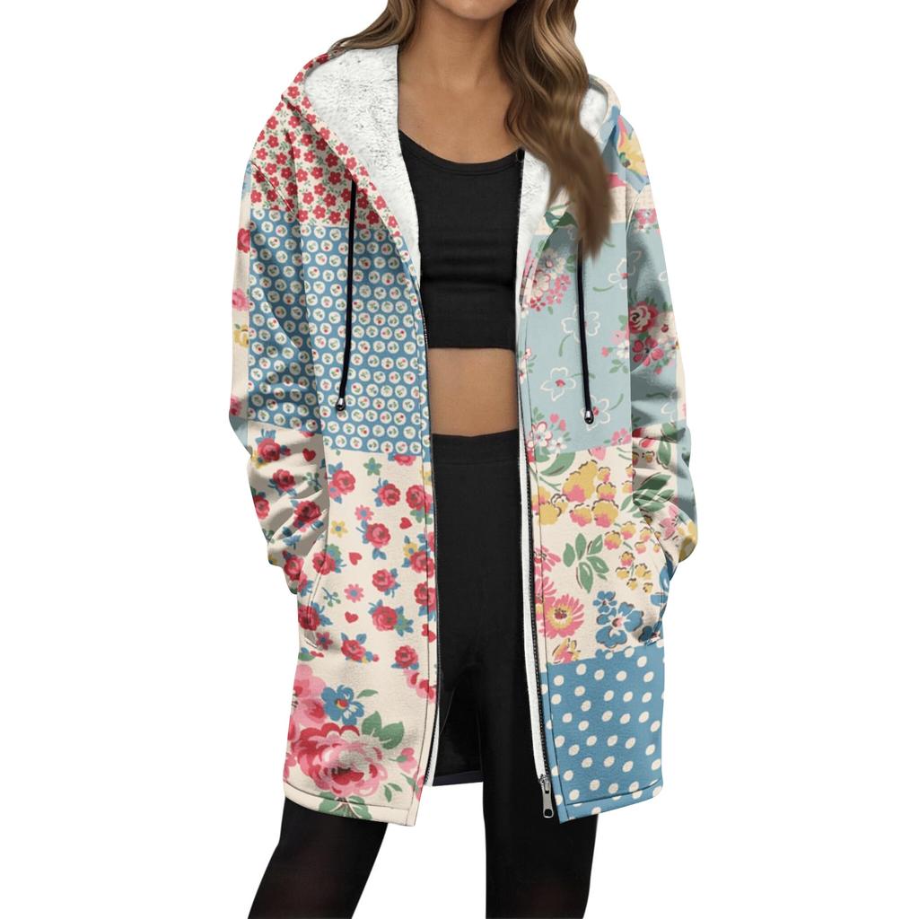 Женская модная флисовая куртка-худи свободного кроя на молнии с градиентным принтом