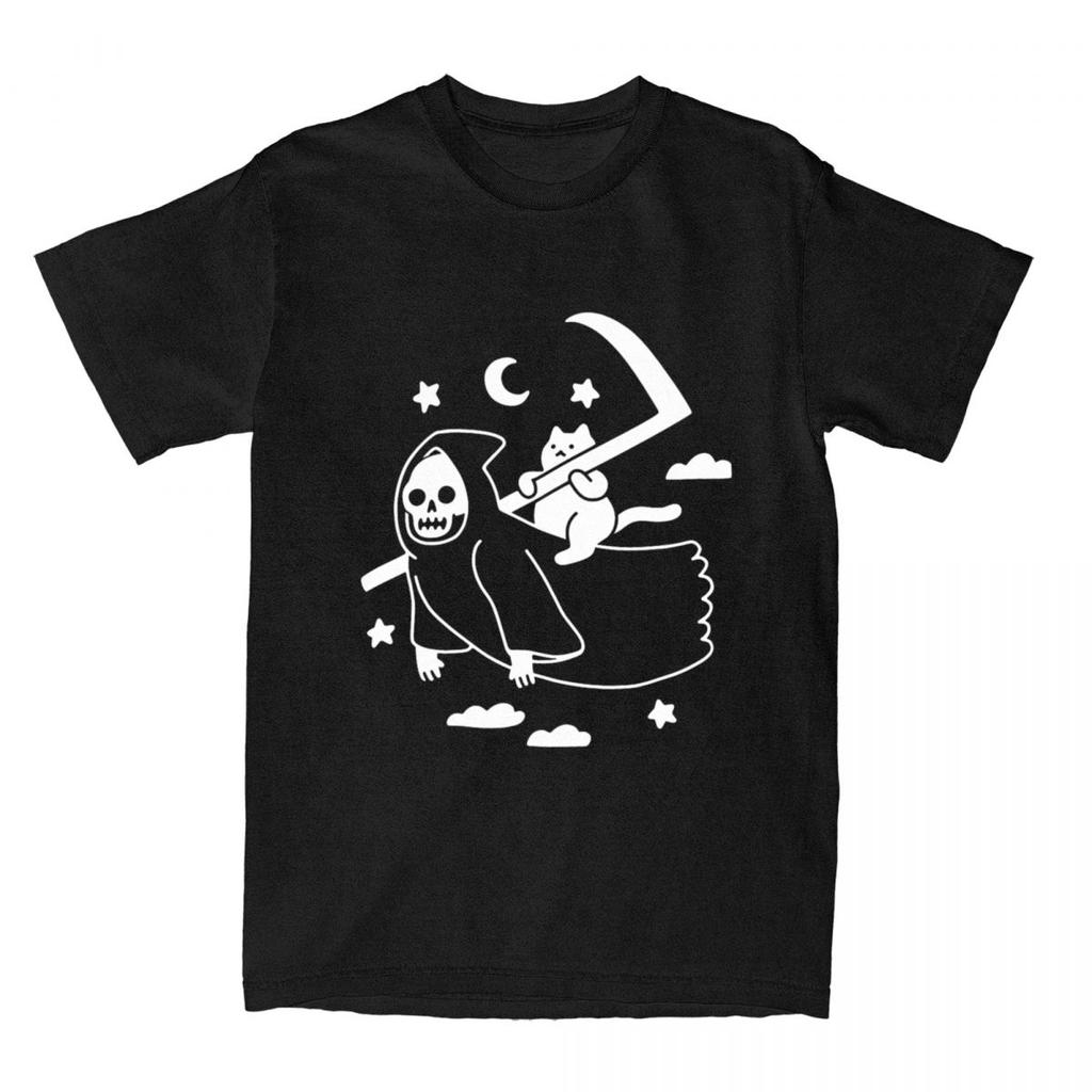 Футболка Cat Riding Grim Reaper Goth Merchandise для мужчин и женщин, готический юмор, винтаж, чистый хлопок, новое поступление, футболки