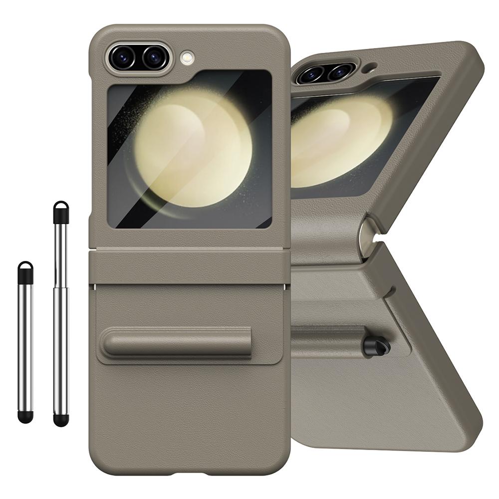 For Samsung Galaxy Z Flip7 FE 5G/Flip6 5G Hinge PU Leather PC Phone Cover with Stylus/Tempered Glass Film