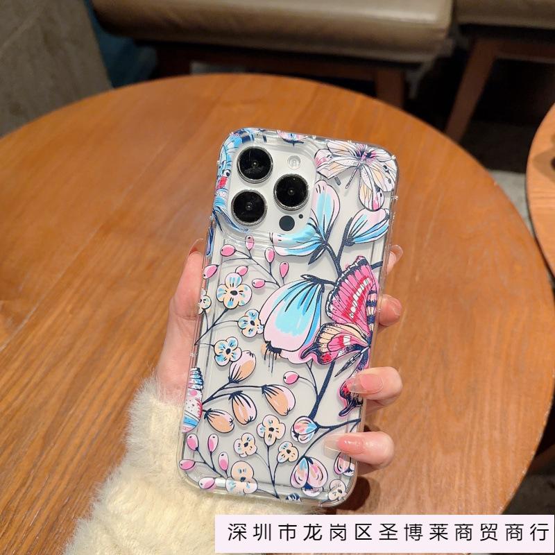 Oil painting butterfly flower apple 15 mobile phone case iphone14promax soft glue 13/12/11 all-inclusive anti-drop XR