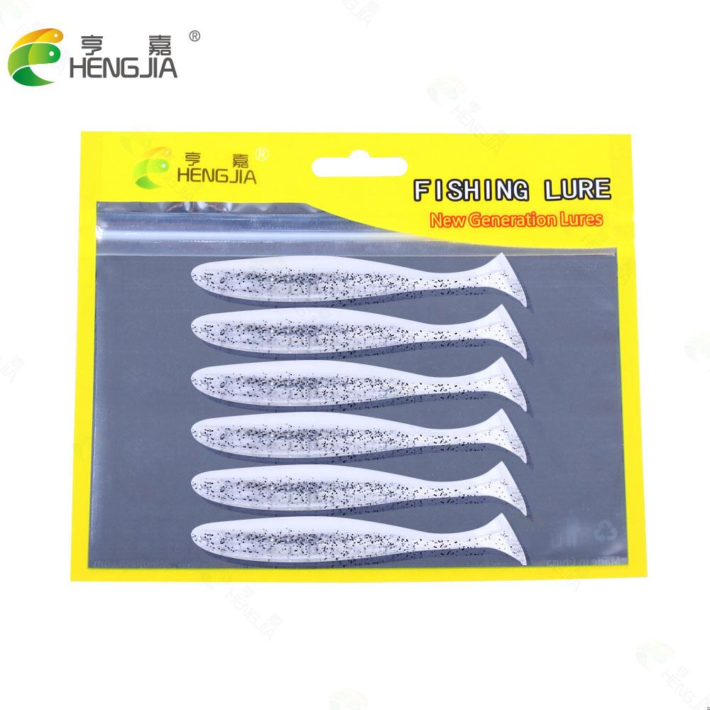 HENGJIA 6 шт., двухцветные блестящие рыболовные приманки, мягкая приманка, 9 см, искусственная приманка, снасти, джеркбейты, приманка для плавания, Т-образный хвост для щуки и окуня