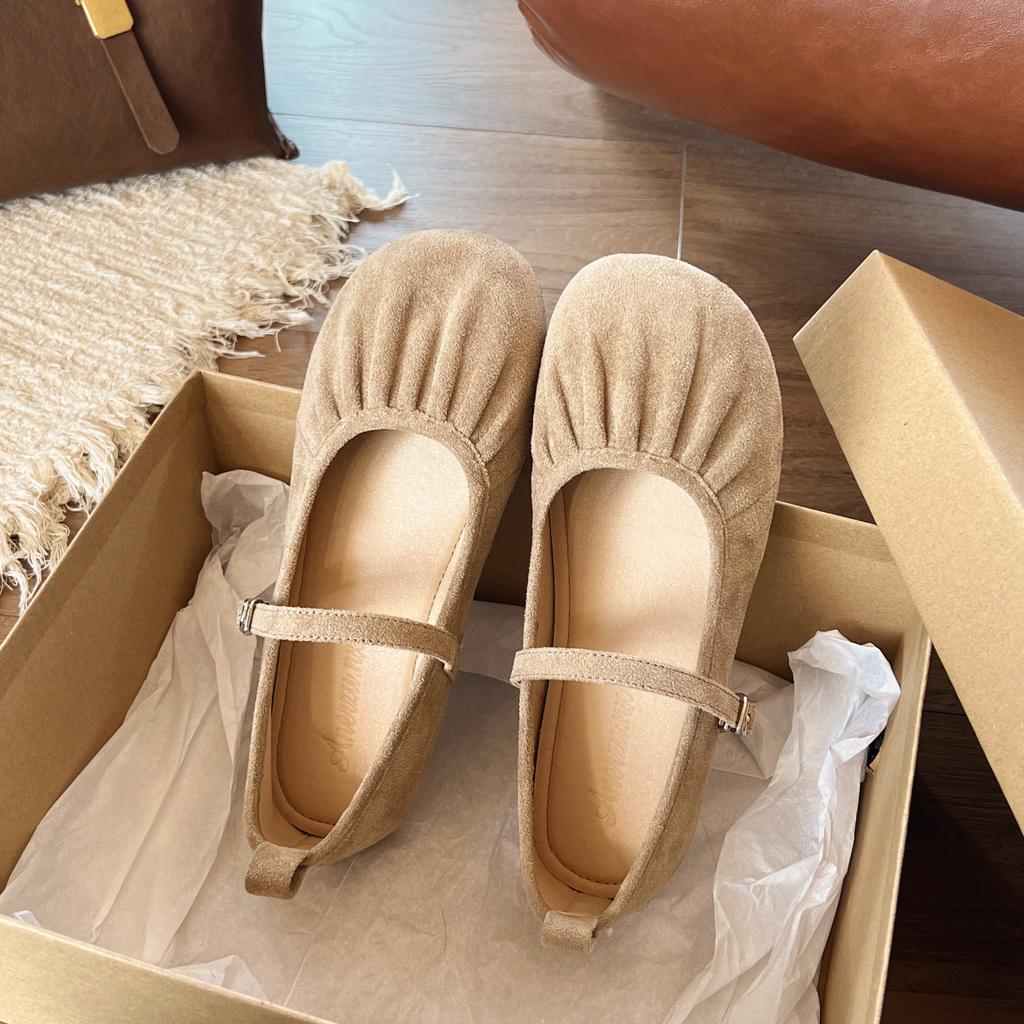 Универсальные однобортные туфли с плоской подошвой и французской квадратной головкой, плиссированные, женские, новая весенняя модель 2025 года, однословная пряжка, туфли Mary Jane Doudou на мягкой подошве