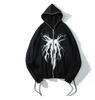 Y2K Black Wind Dark Flower Print Hat, Zipper Wings Sleeveless Outerwear for Men & Women