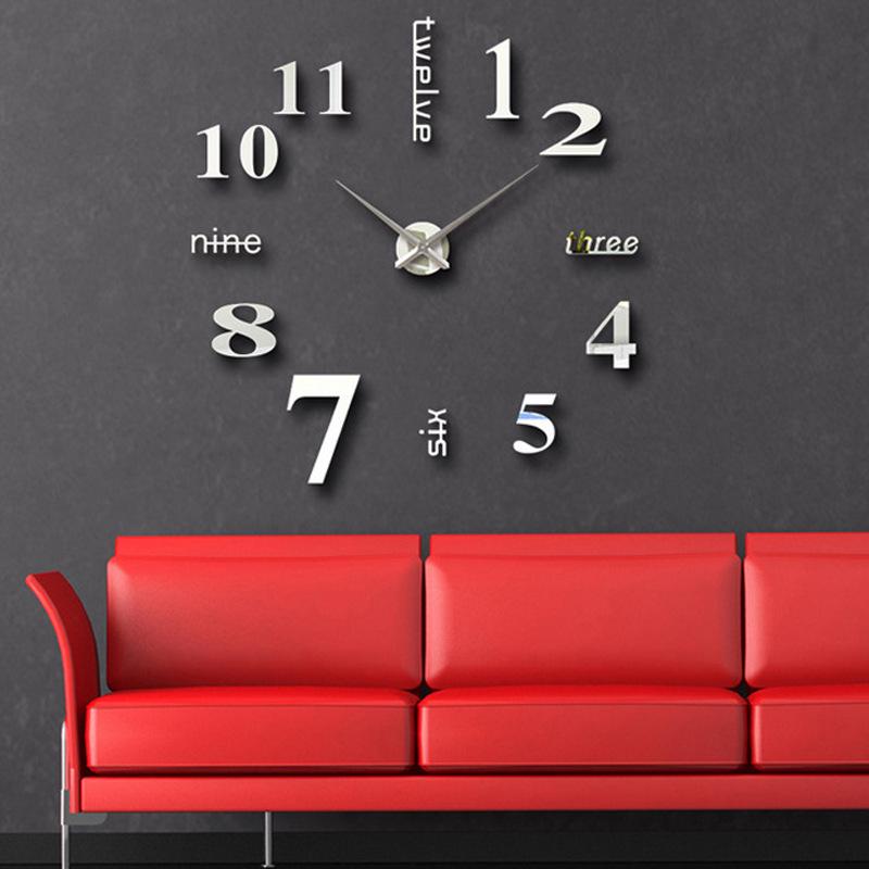 Oversized Creative Diy Wall Clock 3D Mirror Wall Clock Mute Clock Wall Decoration