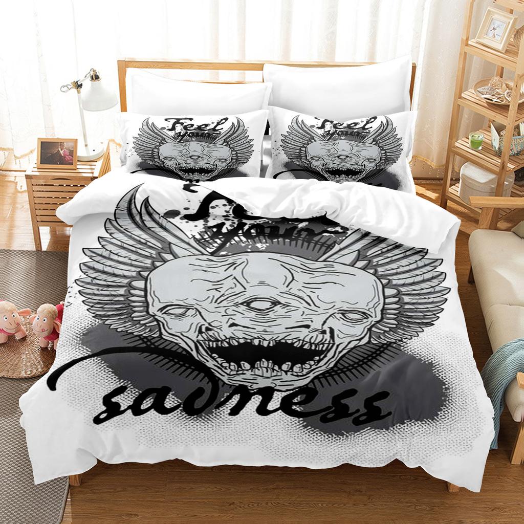 Vintage Pop Goth Reaper Skull Punk Rock Bedding Digital Printing Polyester Cotton Three-Piece Set
