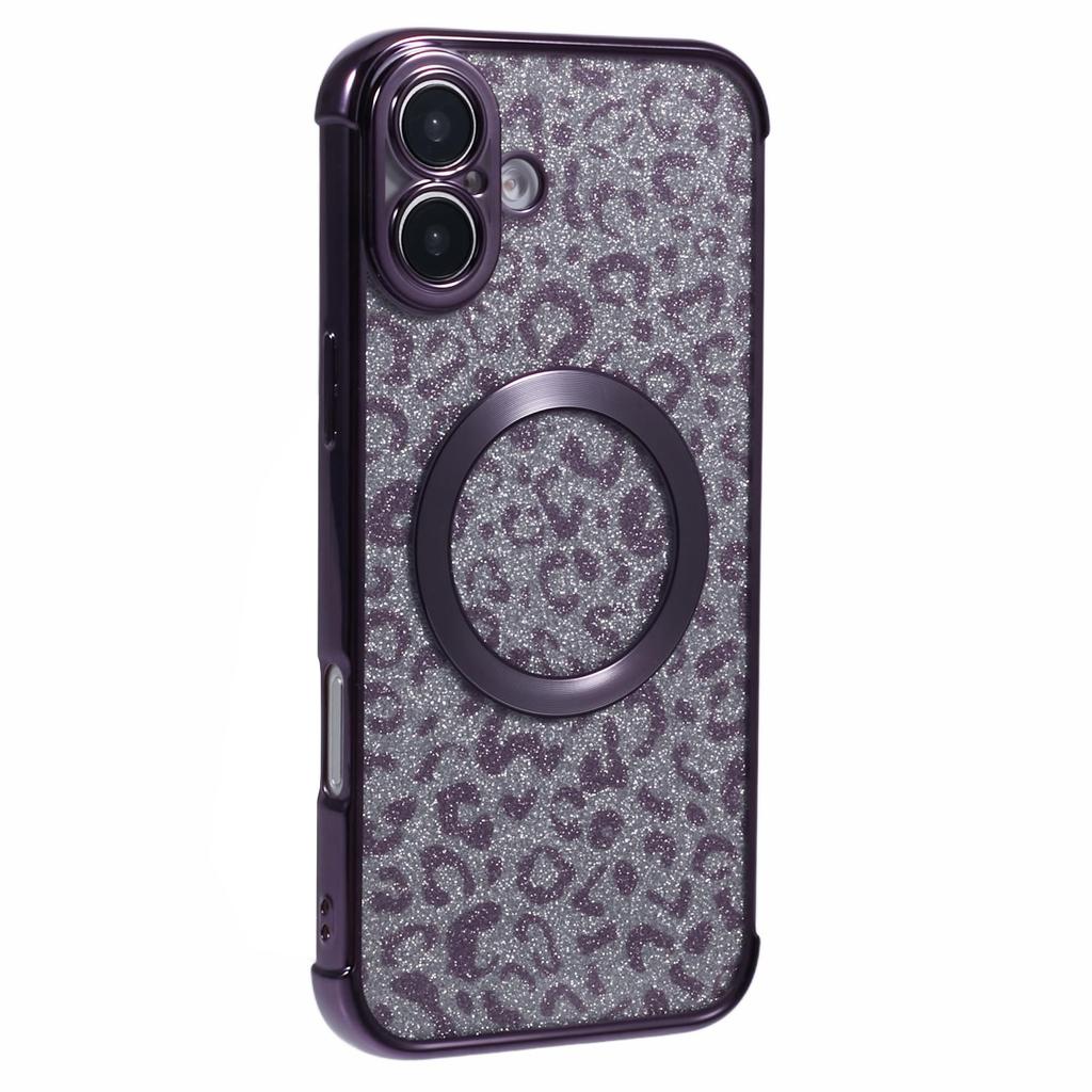 For iPhone 16 Plus Case Compatible with MagSafe Sparkly Leopard Print Clear TPU Phone Cover