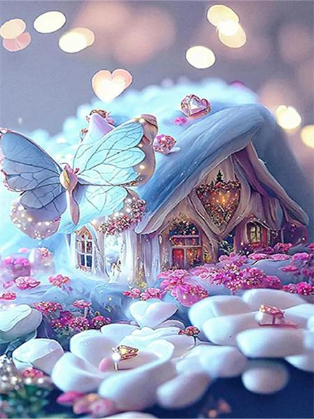 5D Diy Алмазная картина Дом Фэнтези Полный квадрат Круглая вышивка Мозаика Бабочка Цветок Домашний декор