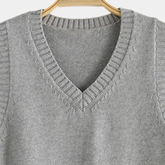 Yousheng Женский вязаный жилет с V-образным вырезом без рукавов с ребристой отделкой Однотонный жилет Топы Осень Зима Свободный трикотаж