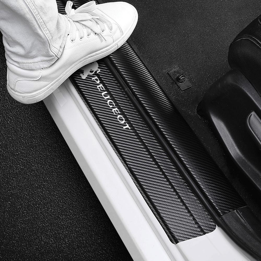 For Peugeot 206 5008 4008 3008 308 508 607 208 1008 4pcs Car Styling Carbon Fiber Auto Door Sill Protector Stickers Center Cover
