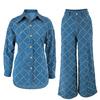 Fashion Women's Denim Tassel Checkered Cardigan Set with Shoulder Down and Long Sleeves