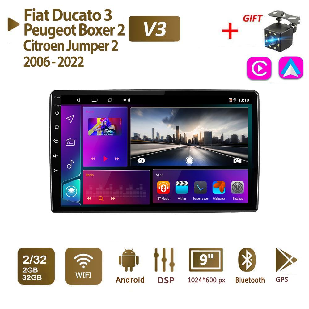 Автомобильное радио 2Din Android для Fiat Ducato 3 Peugeot Boxer 2 Citroen Jumper 2 2006-2022, мультимедийное головное устройство Carplay, Wi-Fi, стереонавигация, 2 + 32 ГБ