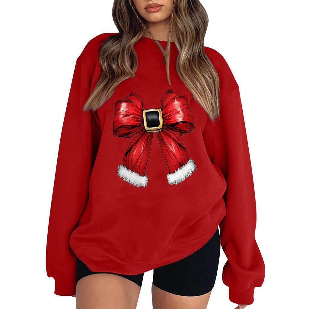 Women's Casual Round Neck Long Sleeved Pullover,Christmas Printed Top, Long Sleeved Hoodie