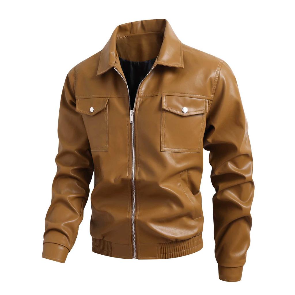 Locomotive men's leather jacket spring and autumn lapel collar loose large size leather jacket jacket men's leather jacket