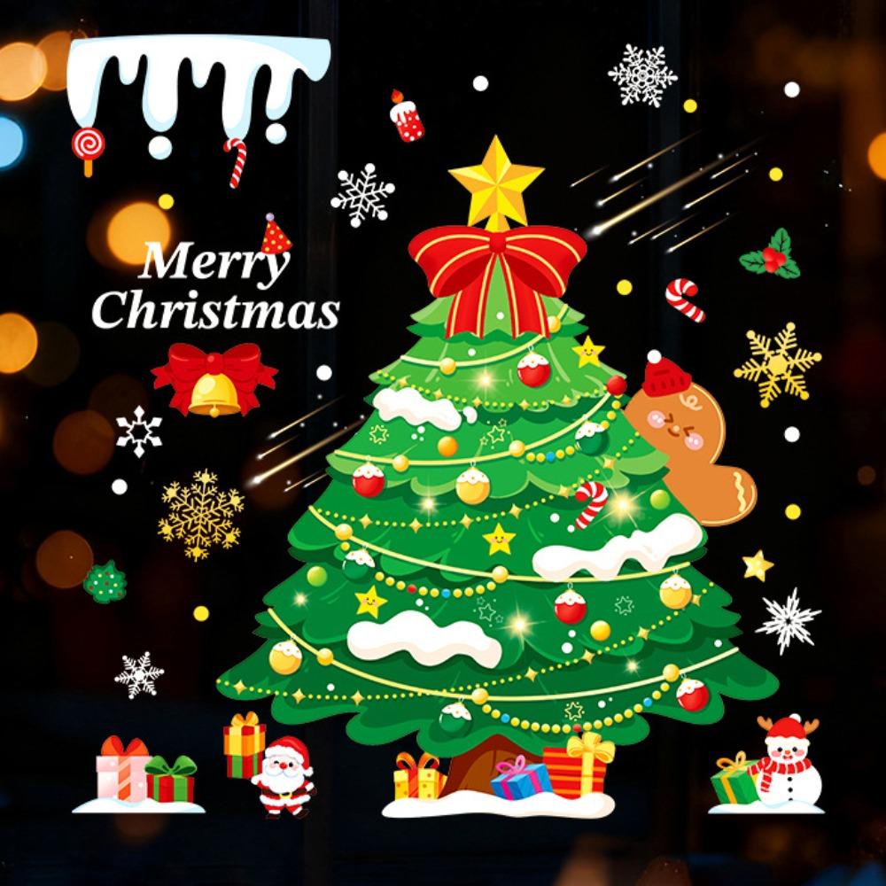 Santa Claus Christmas Tree Christmas Window Stickers Reusable Stickers Glass Stickers Christmas Wall Sticker PVC Electrostatic