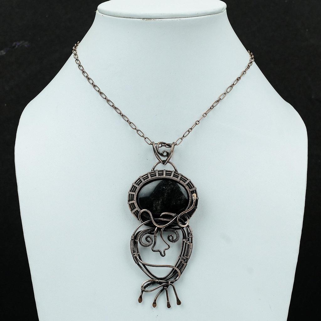 Silver Sheen Obsidian Pendant Copper Wire Wrapped Pendant Gemstone Handmade Pendant Gift For Wedding Silver Sheen Obsidian Copper Jewelry