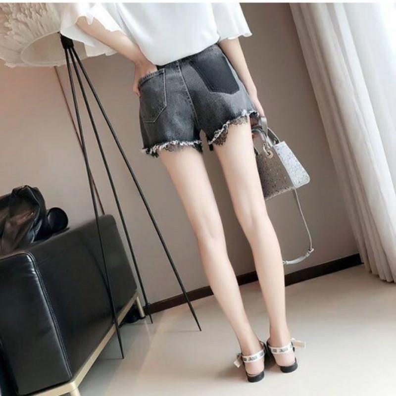 WTEMPO Джинсовые шорты, женские летние шорты с высокой талией, тонкие брюки с тонкими отверстиями, широкие брюки с кружевом из бисера
