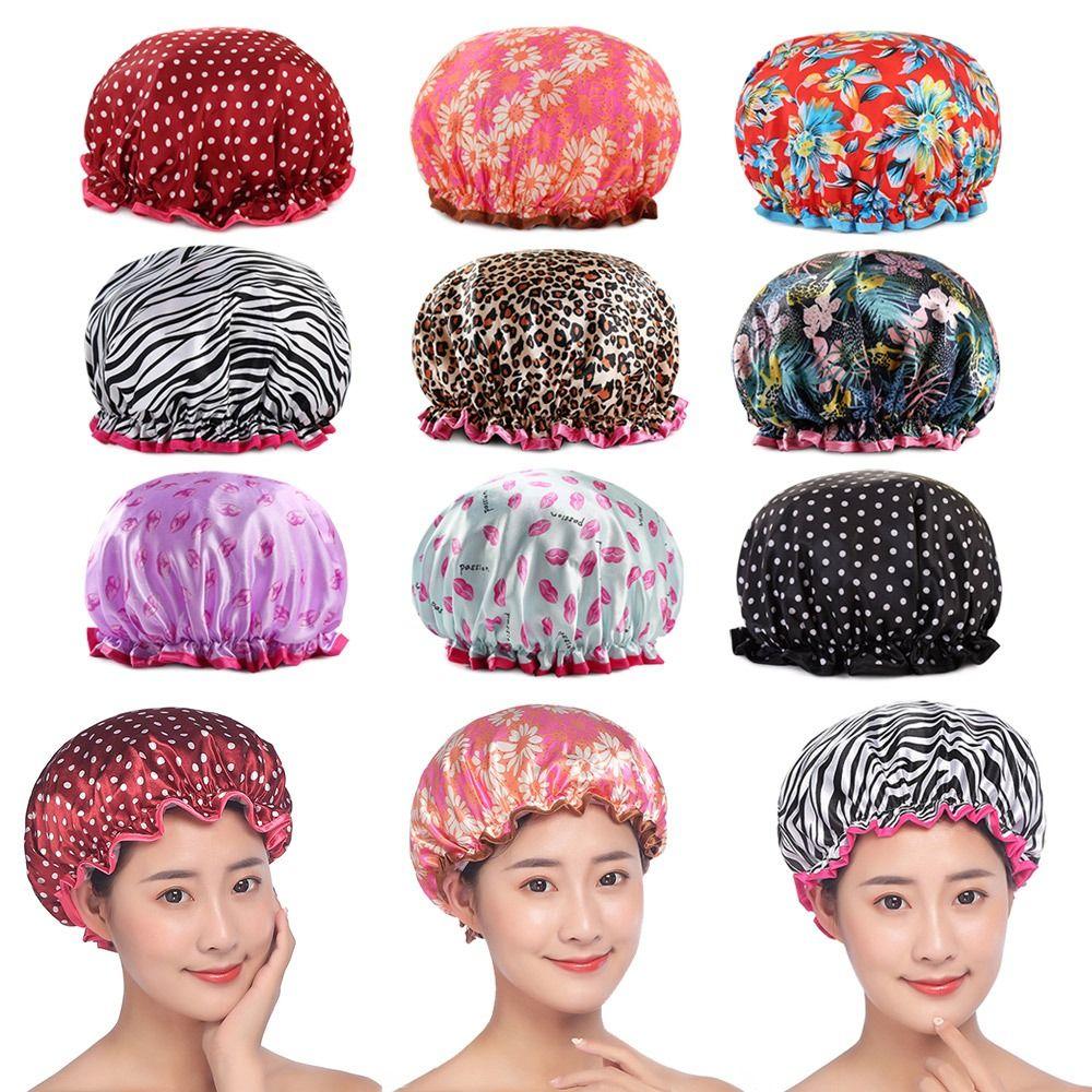 Утолщенная шапочка для душа с принтом, двухслойный дизайн, чехол для сушки волос, новые водонепроницаемые шапочки для душа