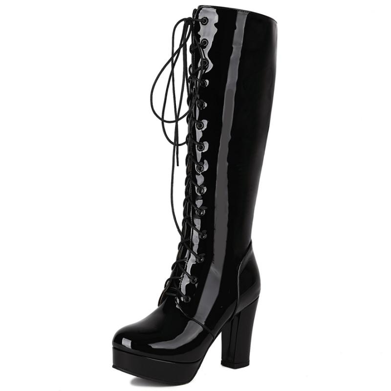 Red High Knee Boots Women Platform Sexy Luxury Gold Silver Blue Heels Women's Winter High Boot Party Shoes Ladies Large Size 46