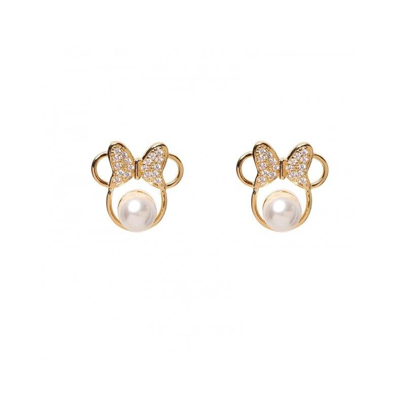 Women Earring Silver Needle Pearl Bow Mouse Earrings