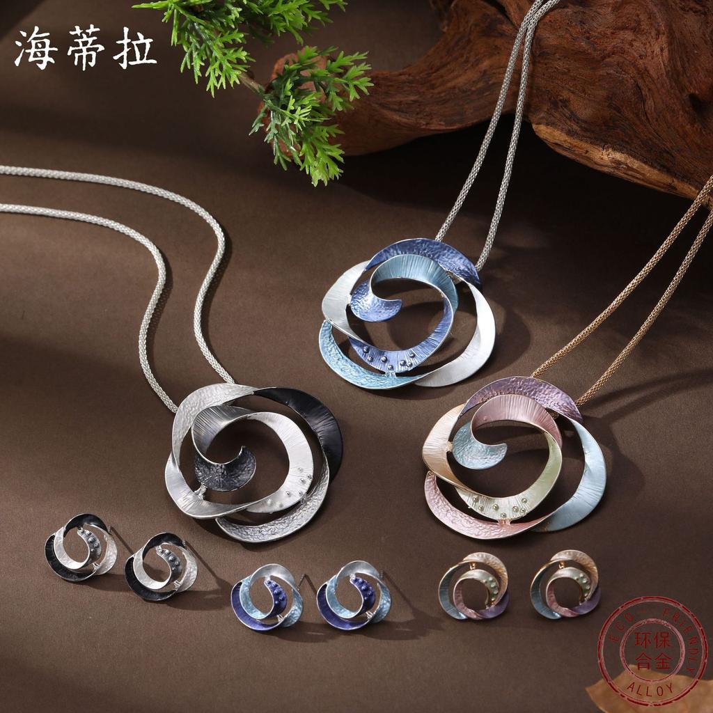 Новый эмалевый цвет полые серьги-пусеты с розой и подвеска, женская модная универсальная цветочная шейная цепочка