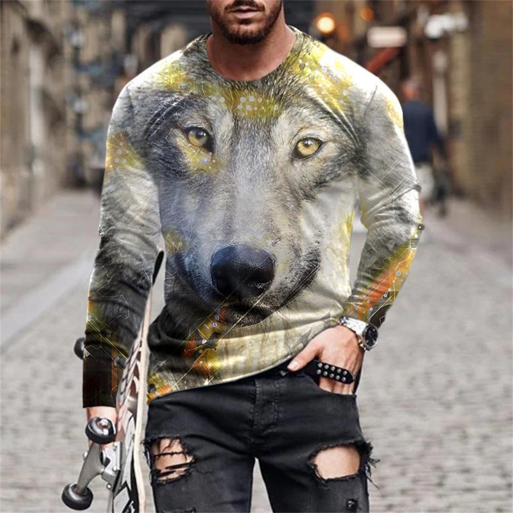 Футболки весна-осень с круглым вырезом и длинными рукавами, с изображением животных, мужская спортивная одежда, большие размеры, винтажная футболка с 3D-принтом