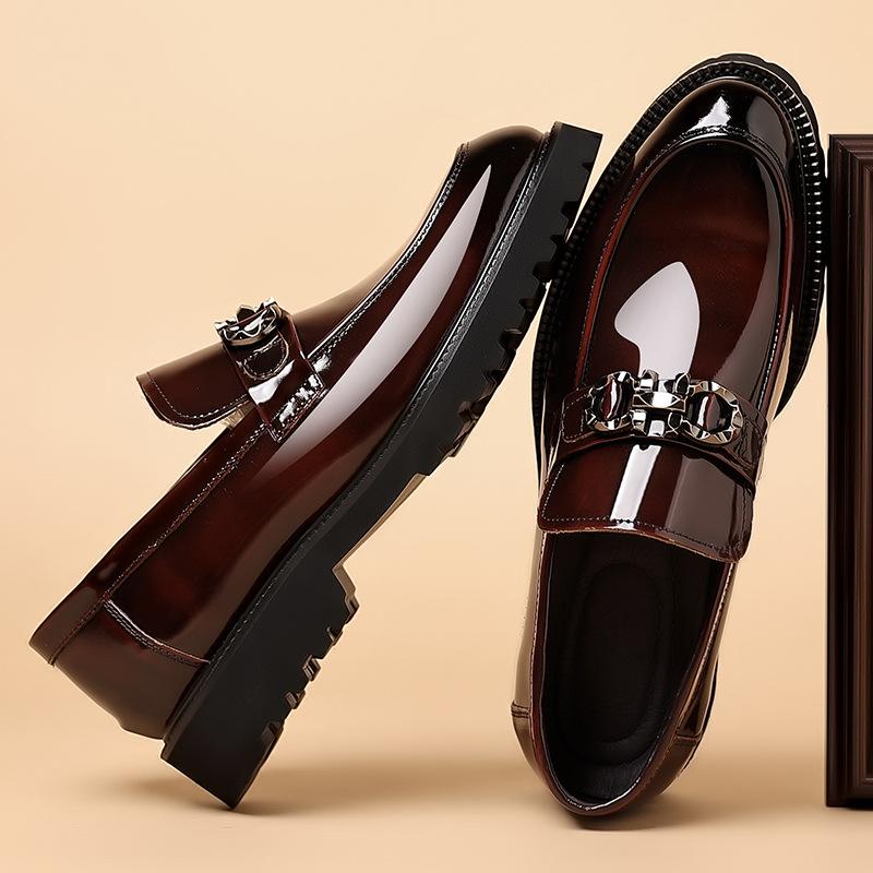 Мужские лоферы в британском стиле, деловые кожаные туфли, мужские повседневные шапочки из натуральной кожи, лакированная кожа, мужские туфли