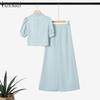 ZANZEA Women Short Sleeve Blouse and Wide Leg Pants Casual Two Piece Suit Sets