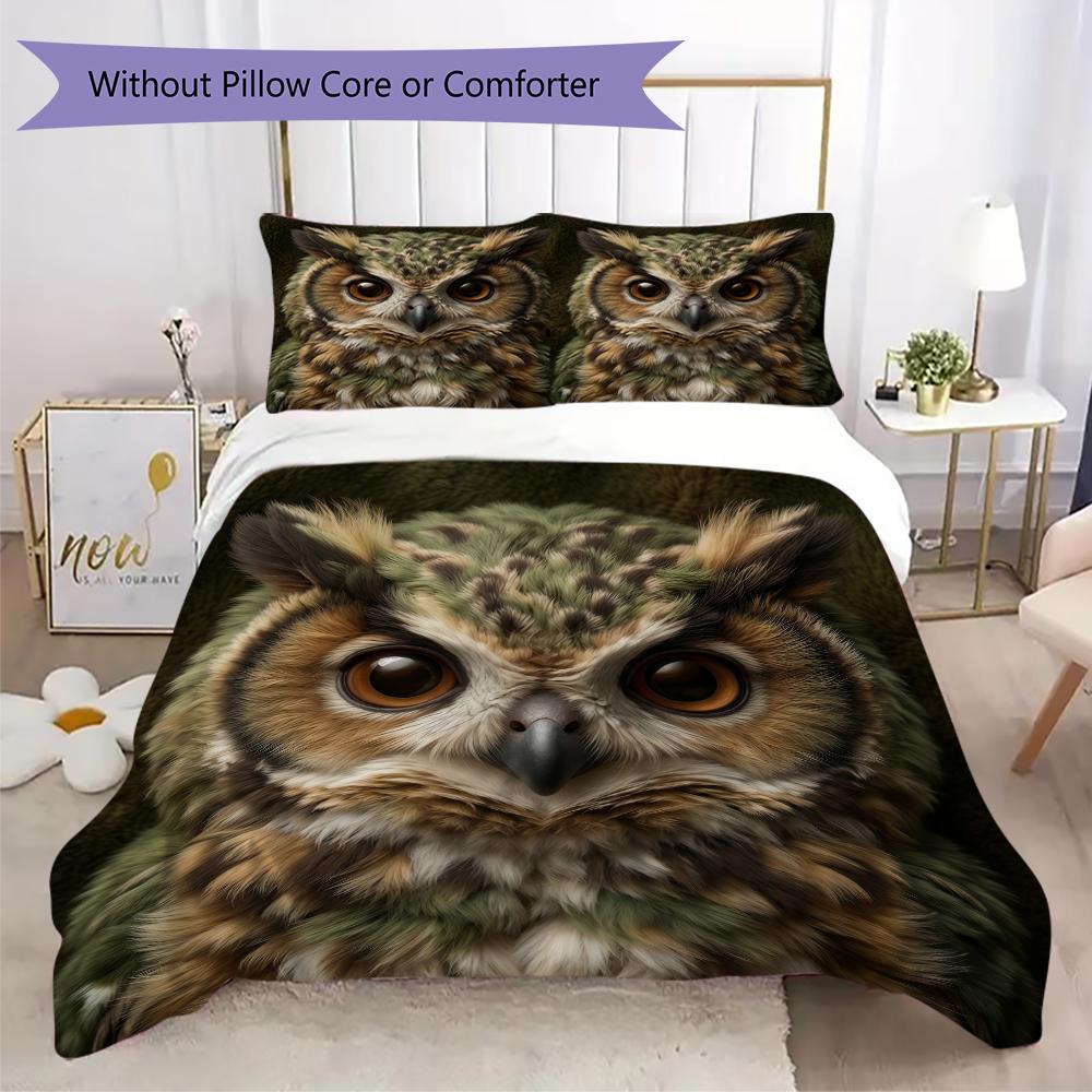 Classic Realism Owl Pattern Bedding uilt Set uilt Cover Pillowcase Home Decoration Birthday Gift (1 * duvet cover + 2 * pillowcase without core)