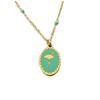 [R0187] - Gold Green 'Pink Flamingo' Steel Designer Necklace - 15x10 Mm