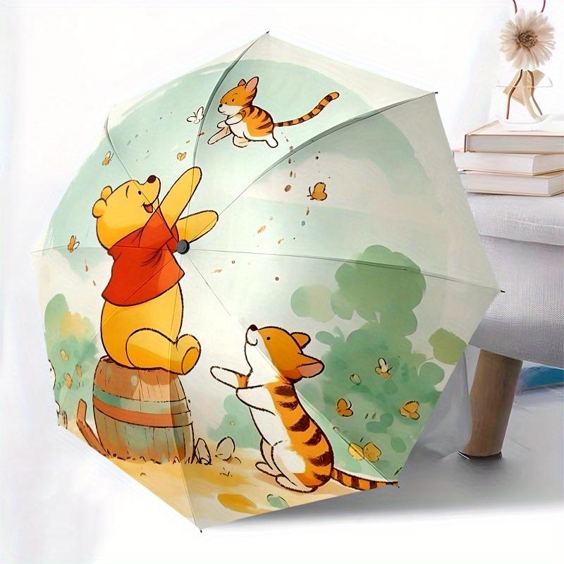 Winnie-the-Pooh, Tiger Automatic Opening and Closing Umbrella - 8 Ribs Portable Folding Umbrella with Plastic Handle, Suitable for Leisure a