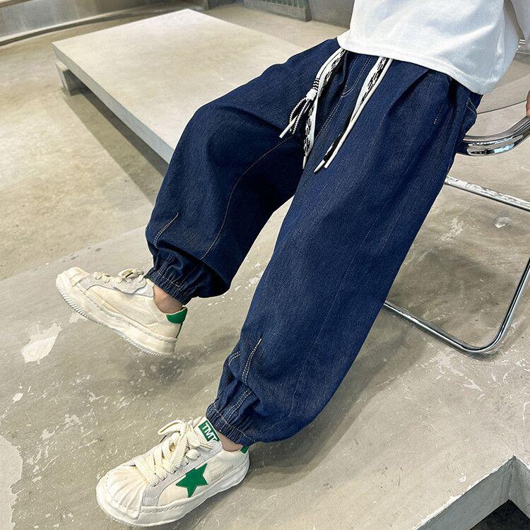 Boys' Pants Spring and Autumn Slim Loose and Handsome Deep Blue Street Dance Jeans
