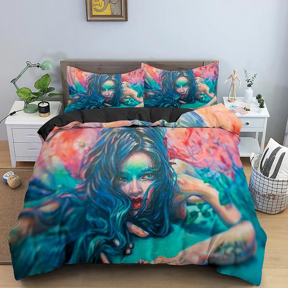 Красивый комплект постельного белья для девочек в акварельном стиле, романтическая тема, одеяло размера «king-size» для пары девочек, комплект постельного белья из полиэстера