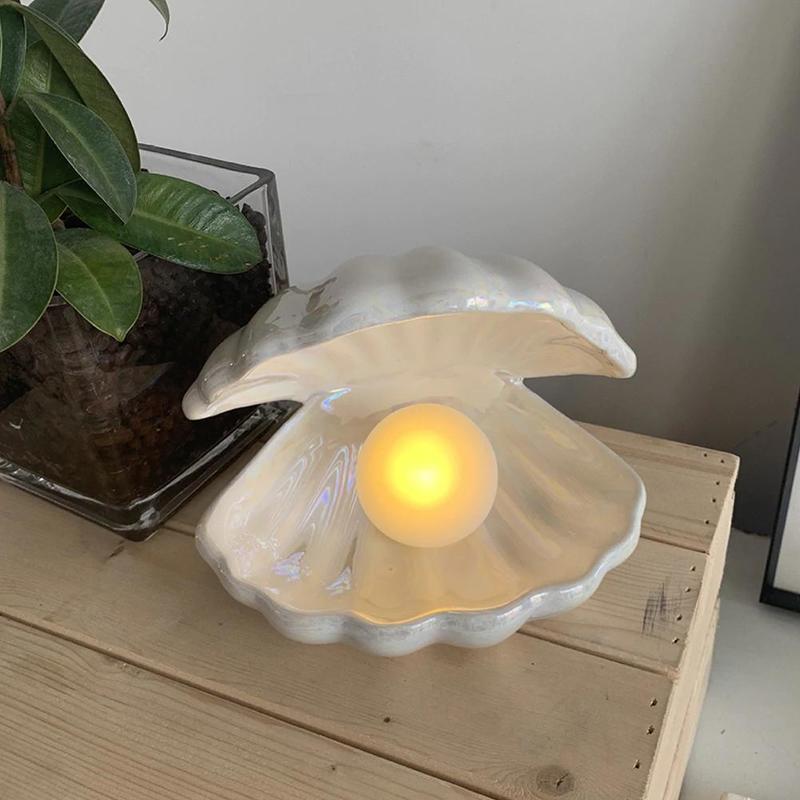 Ceramic Shell Night Lamp Night Lamp Desk Decoration Fantastic Mermaid Fairy Bedroom Night Lamp Storage Lighting | Table Lamps