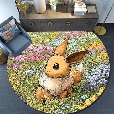 Eevee,Round Area Rug,Carpet Rug for Living Room Bedroom Sofa Playroom Decor,Non-slip Floor Mat