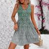 Женское летнее модное повседневное плиссированное платье без рукавов с v-образным вырезом и градиентным принтом