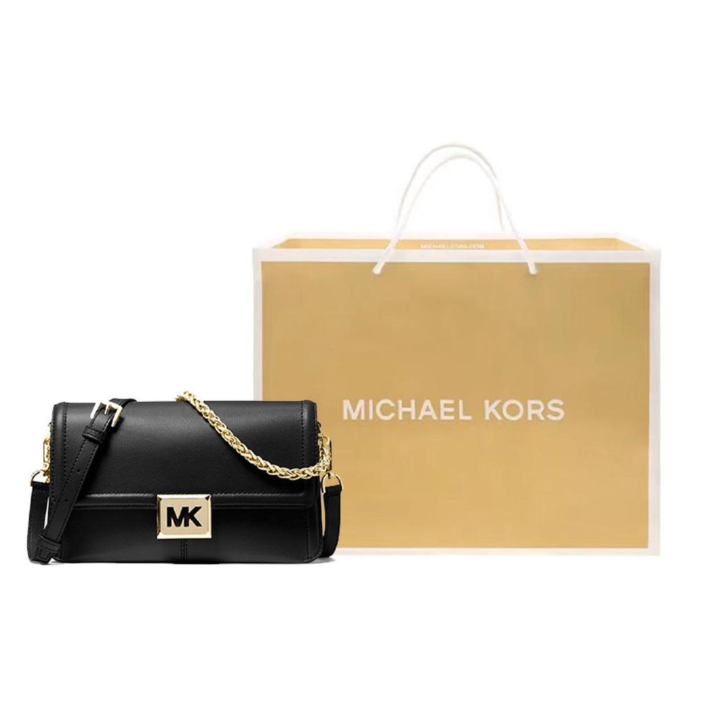Michael Kors MK Sonia Сумка на плечо через плечо из кожи с цепочкой, однотонная, с большим логотипом, на клапане, средняя, женская, черная 35F1G6SL3L-001