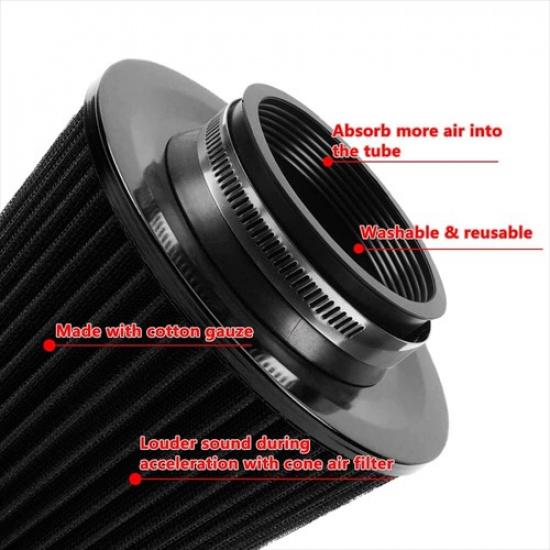 3-inch Cold Air Intake Filter 76mm, High Performance Clamp-On Engine Black