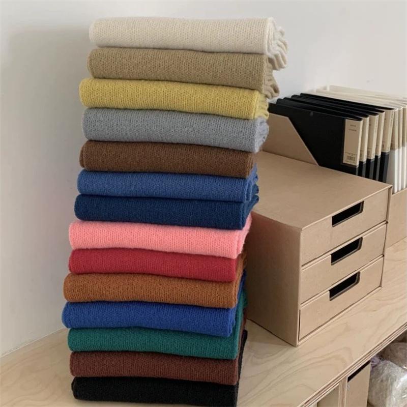 Hick Knitted Snood for Women 160x20cm Warm Winter Neck Warmer Solid Color Cashmere-like Fleece Scarf